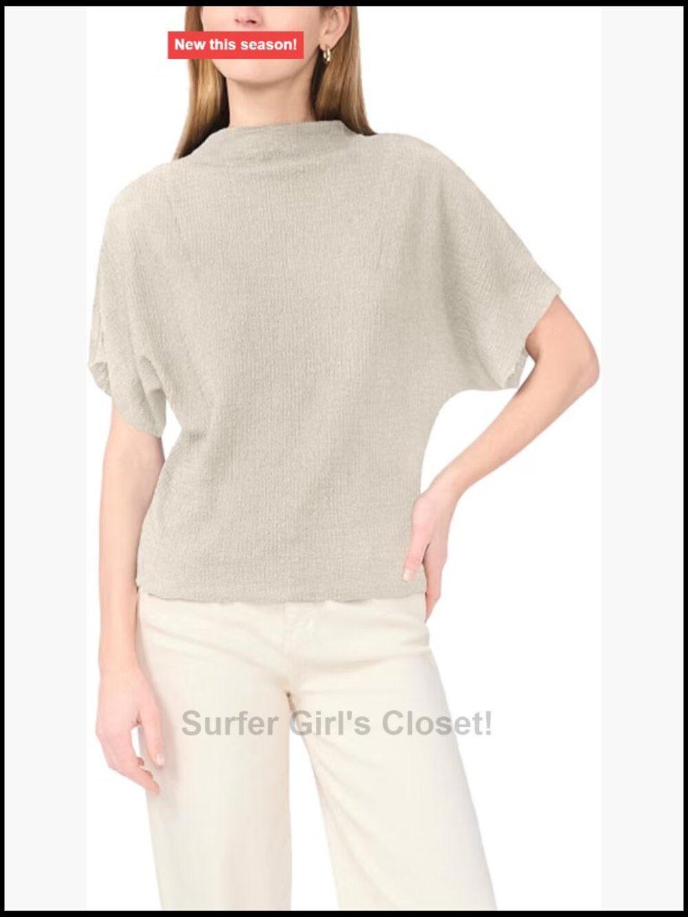 Vince Camuto Dolman Draped Top Mock Neck Short Sleeve Blouse